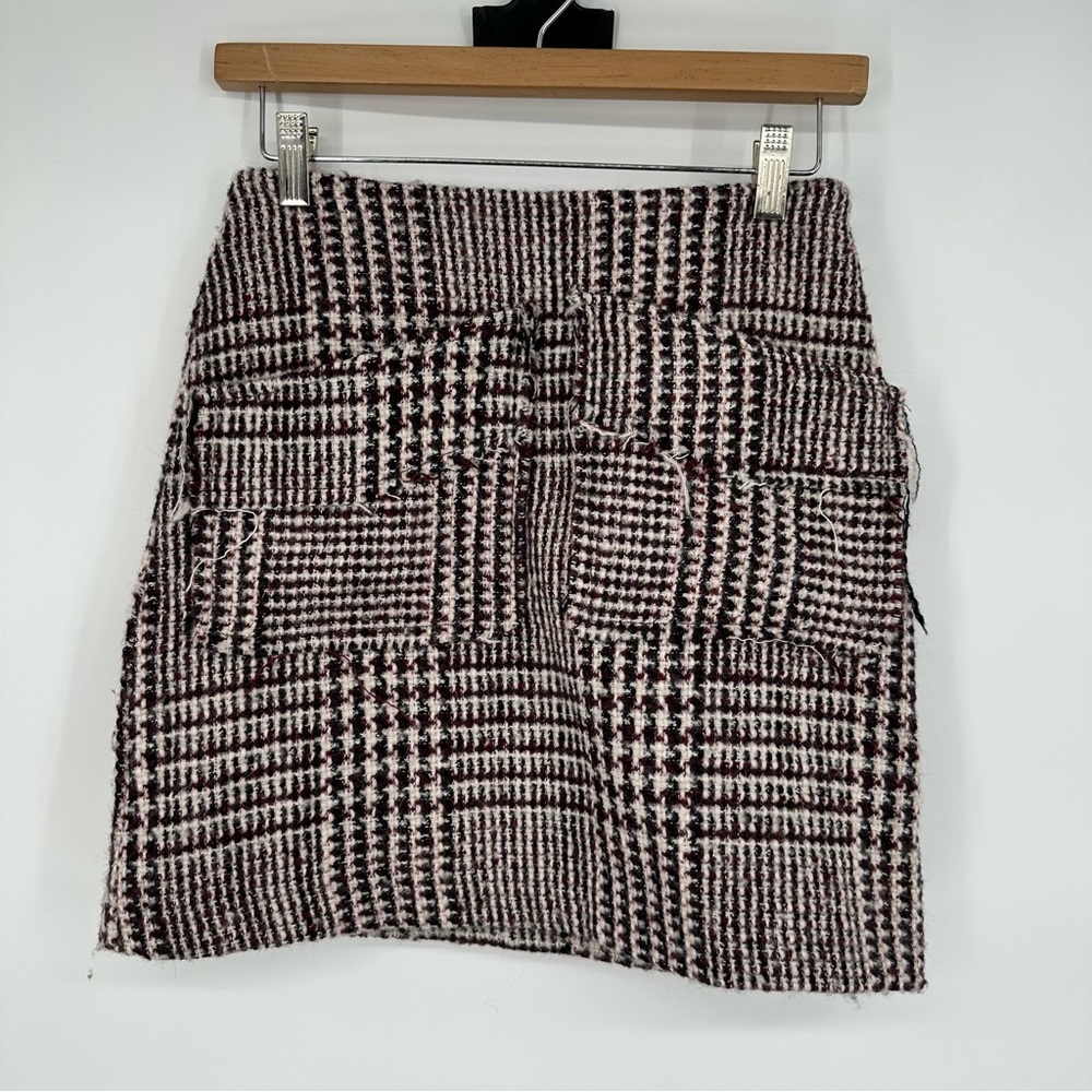 Line & Dot Revolve Red Black Cream Wool Blend Plaid Mini Skirt Small